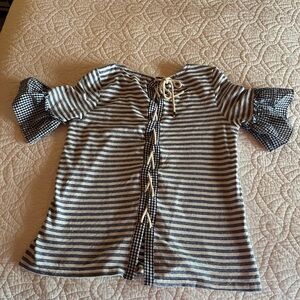 Doe & Rae Black and White Striped Blouse.